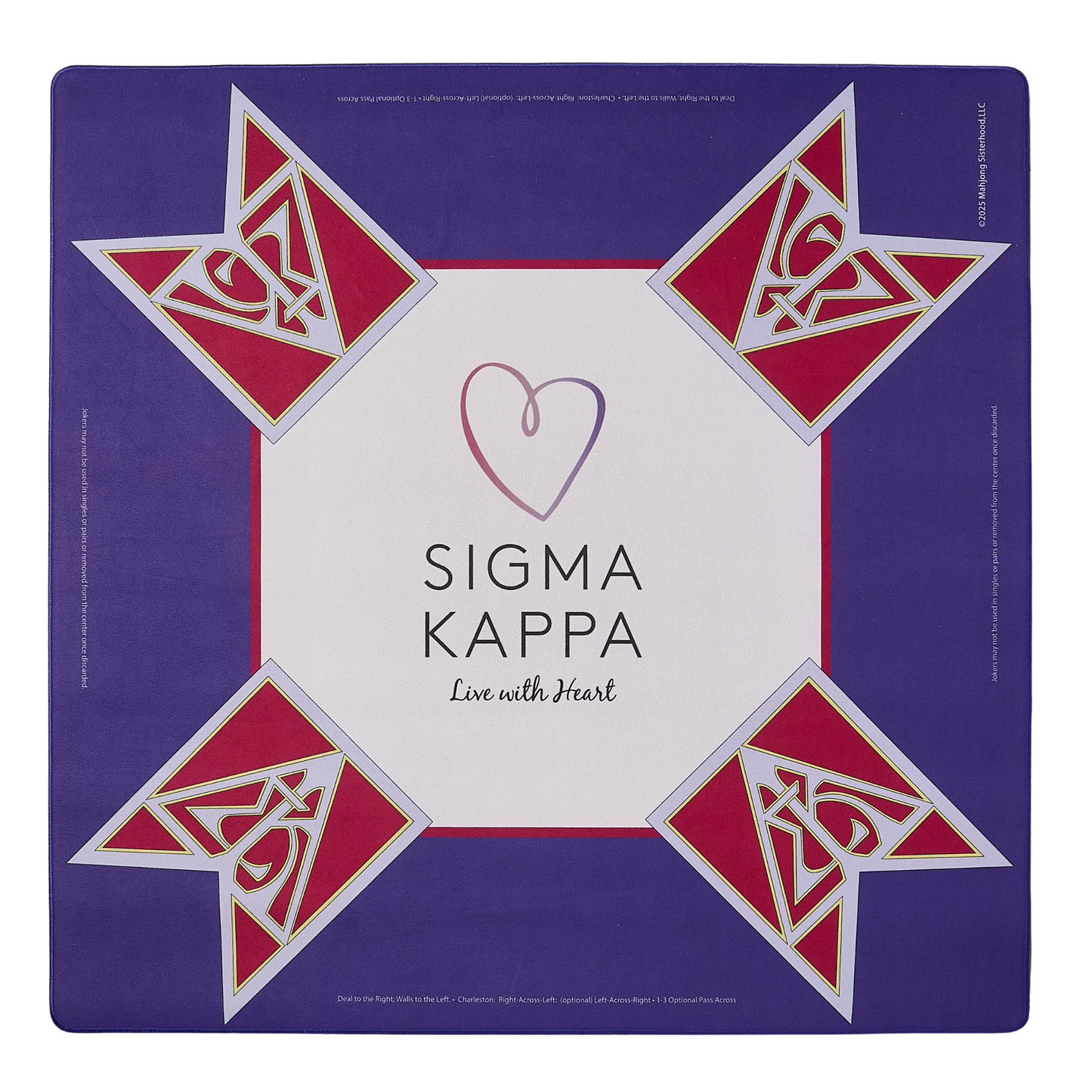 Sigma Kappa Mahjong mat with logo with heart symbol on a purple background