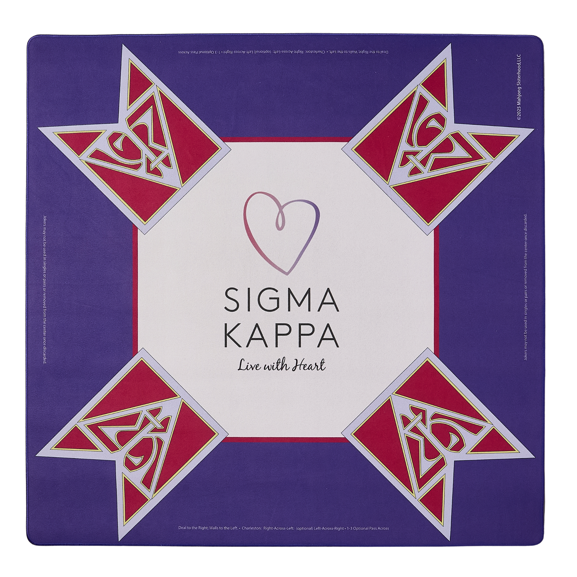 Sigma Kappa Mahjong mat with logo with heart symbol on a purple background